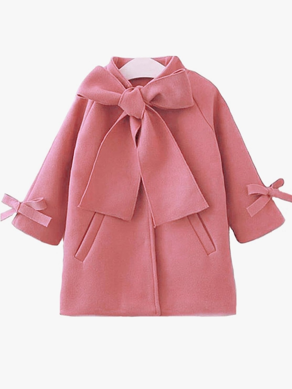 Girls Pink Bow-Detail Wool Coat. Size 6-7